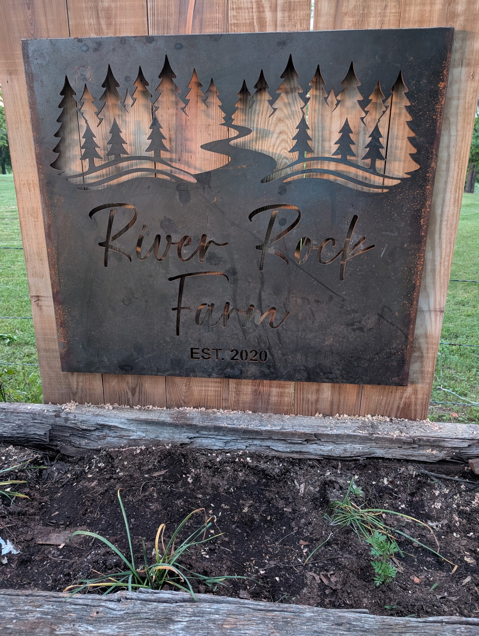 905340383344441739 River Rock Farm metal sign established 2020.