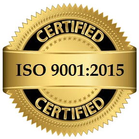 Gold ISO 9001:2015 certified seal badge